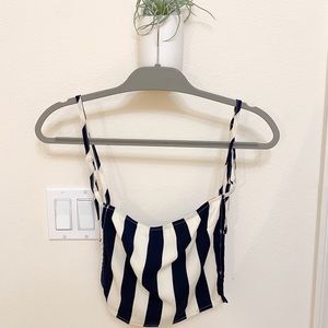 Navy blue and cream striped top